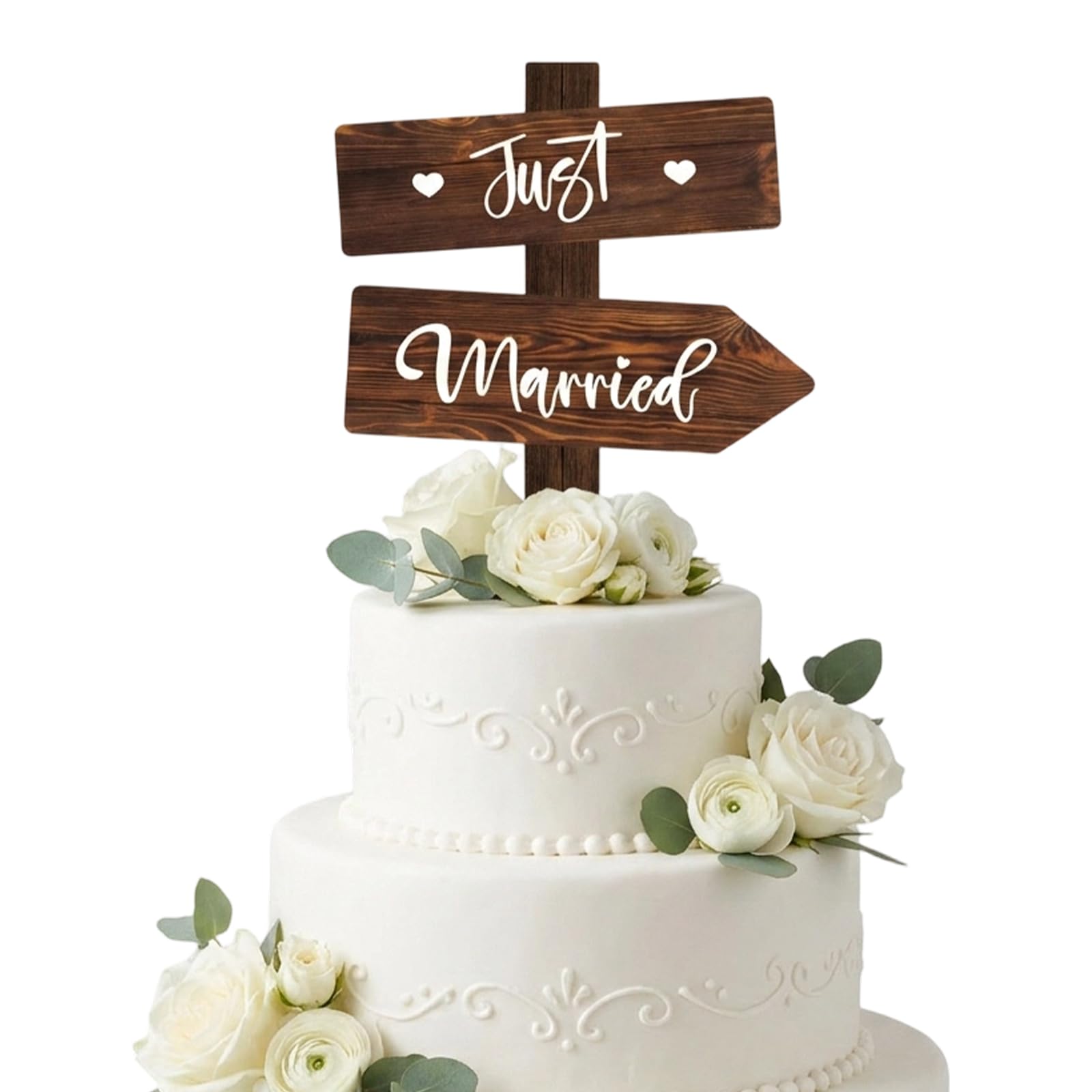 Just Married Cake Topper, Traditional Wedding Cake Decorations, Personalized Wood Wedding Cake Decoration for Bride and Groom, Engagement Party and Newlywed Celebration