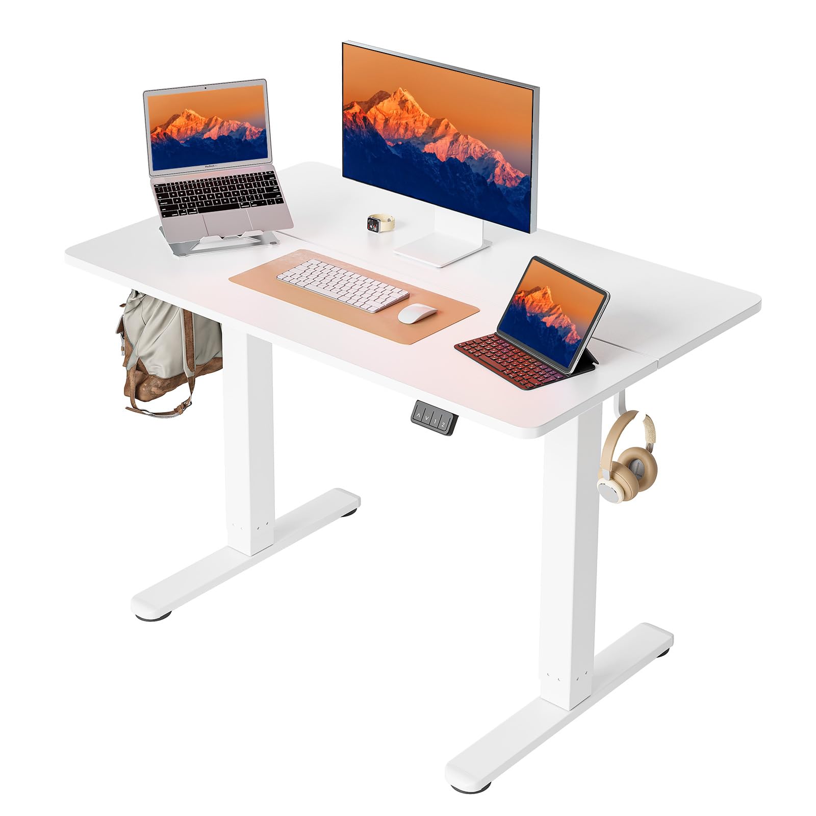 Cubiker Standing Desk, Stand up Height Adjustable Home Office Electric Desk, 40 x 24 Inch Sit Stand Desk with Splice Board, White Desktop