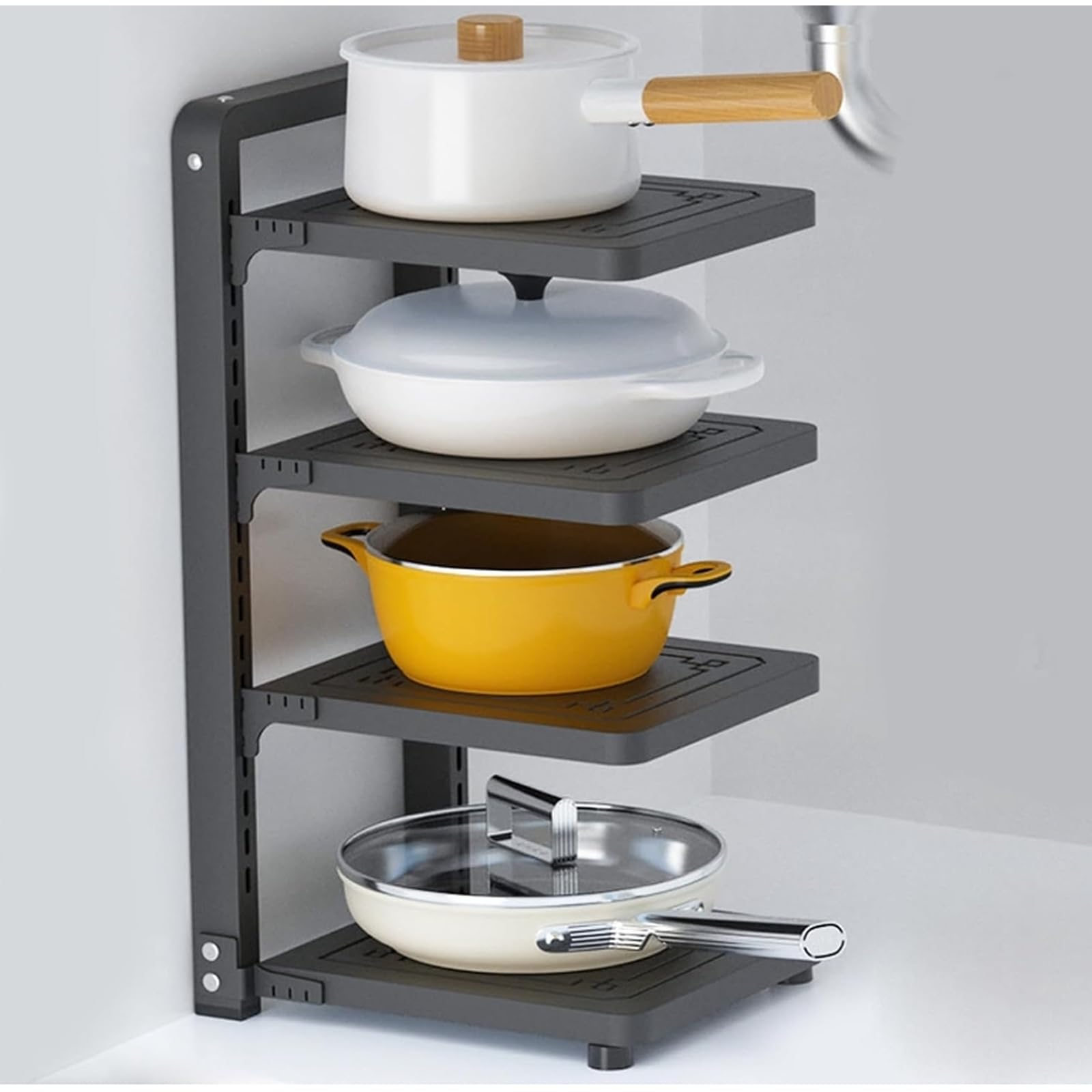 GLETSF Kitchen Cabinet Organizer Rack, Heavy Duty Adjustable Storage for Pots and Pans, Space Saving Under Solution,Black-4 Layer