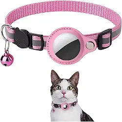 Coleira De Nylon E Couro Resistente, Compatível Com O Rastreador AirTag, Anti Perda, Fivela De Segurança E Sininho Para Animais Pequenos - DAZZELI (ROSA)