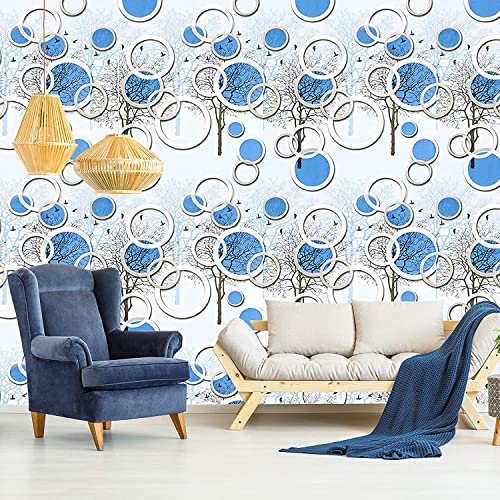 Image of SARVATRAY Self-Adhesive Wallpaper, Blue Round Kitchen & Wall Stickers, Oil Proof & Heat Resistant, 1.5 X 9.5 SQ FT(3 M)