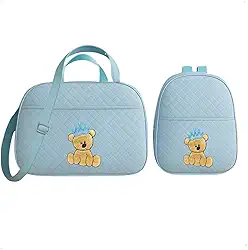 Kit Bolsa E Mochila para Bebê Saida Maternidade Urso Bordada