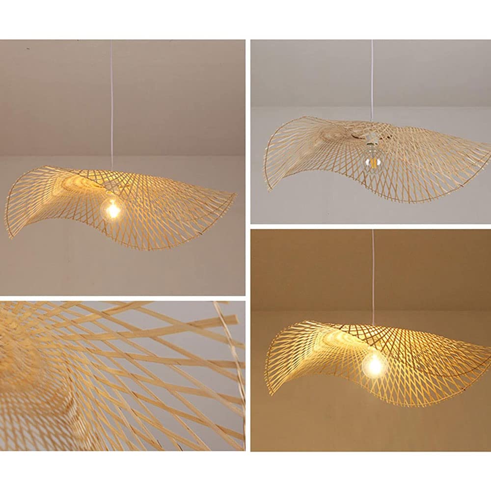 Éclairage en Matériaux Naturels Suspension Chapeau De Paille Abat-Jour en Rotin Et Osier Country Lustre Vintage en Bambou Luminaire Suspendu Tissé en Rotin Clair, Beige, 55cm