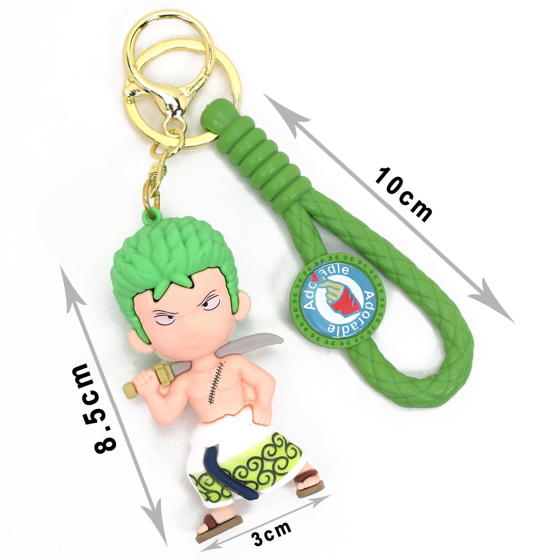 Daiyamondo Premium Keychain Of Famous Anime Zoro Standing In Dhoti Green Rubber Silicone Key Rings Perfect For Bag Charm Keychain For Girls Car Bike Gifting And Anti Rust 2