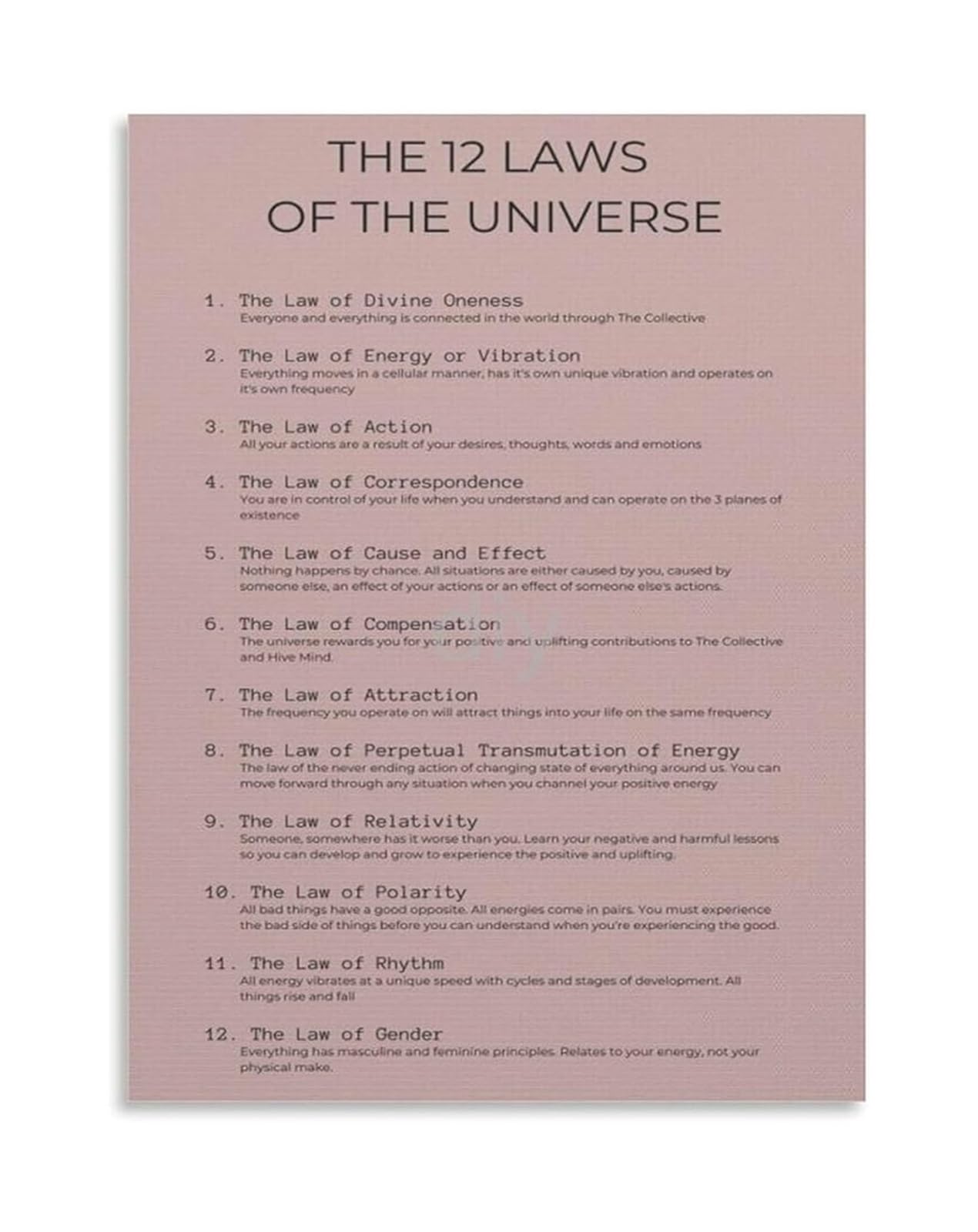 SSOPTMCB 12 Laws Spiritual Poster Cosmic Principles Philosophy Canvas Wall-Art For Room Yoga Studio Decor(Framed,12x18inch(30x45cm))
