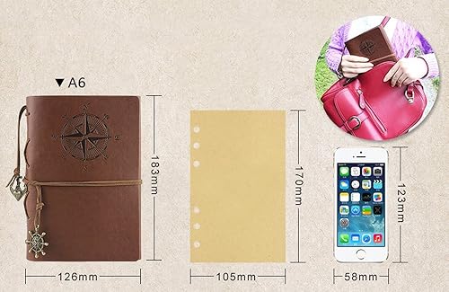 Miniatura 5 de Diario de escritura de cuero, cuaderno de espiral náutico vintage recargable, cuaderno de bocetos, diario de viaje para escribir con páginas en