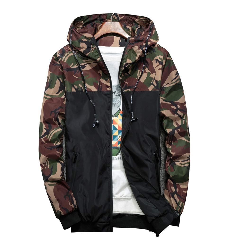 Zhiyuanan Mens Spring Autumn Thin Camo Hooded Jackets Lightweight Sports Casual Windbreaker Hoodie Plus Size Breathable Outerwear Coats