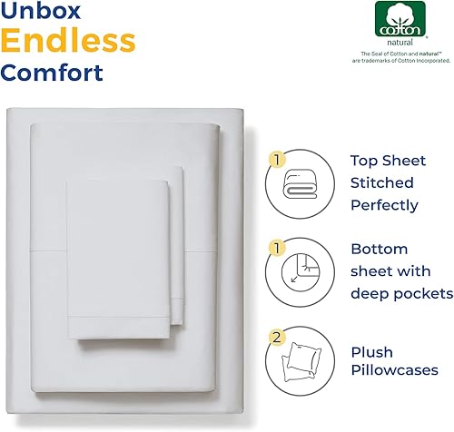 Miniatura 3 de THREAD SPREAD Sábanas de lujo de 600 hilos, de calidad de algodón egipcio, tamaño California King, sábanas bajeras y fundas de almohada de bolsillo