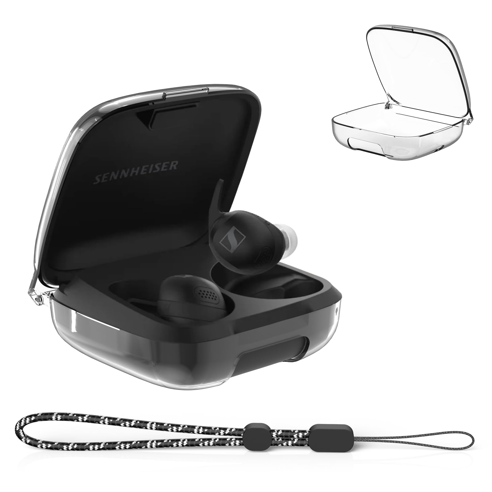 Clear Case for Sennheiser Momentum Sport Earbuds, Hard Shell TPU Case for Sennheiser Sport Earbuds, Full-Body Anti-Scracth Protective Cover with Lanyard