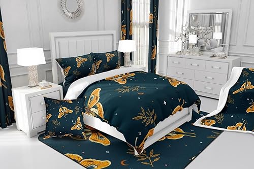 Miniatura 4 de Erosebridal Juego de ropa de cama de polilla gótica, diseño de mariposa dorada, tamaño individual, juego de edredón con estrellas brillantes, juego