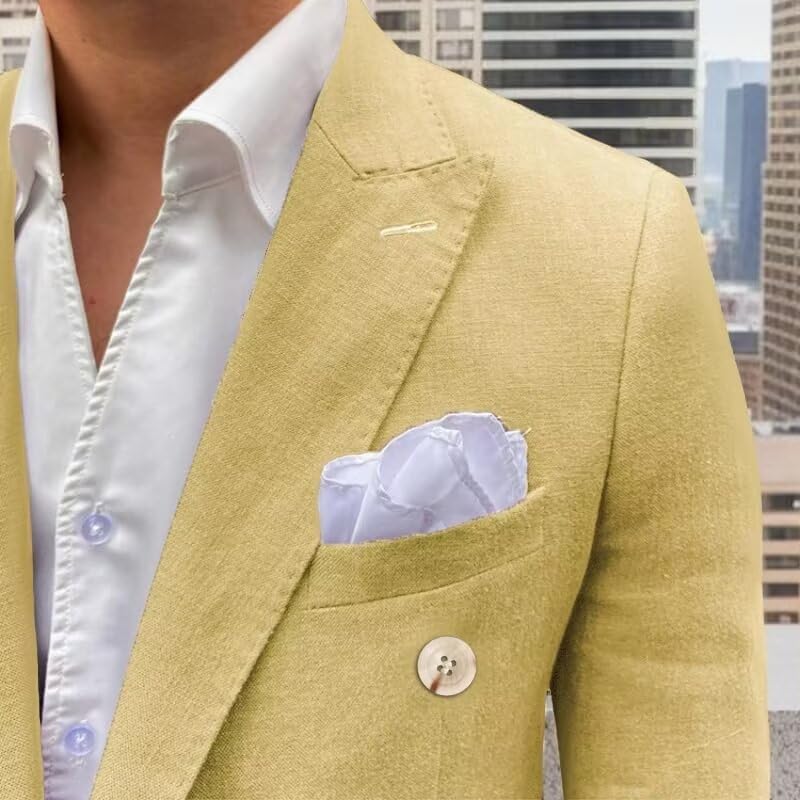 Men's Casual Linen Blazer Summer Double Breasted Jackets Lightweight Regular Fit Sport Coats3