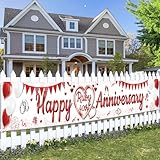 40th Wedding Anniversary Decorations Banner - Happy Ruby 40th Anniversary Yard Banners, Glitter Backdrop Party Supplies for Couples(37x274cm/14.5x107.8in)