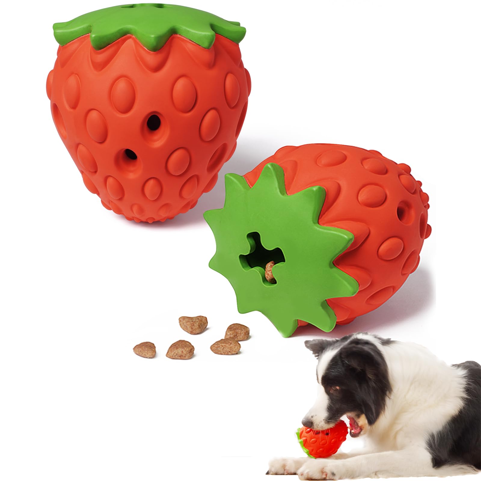 MITOCAPY Strawberry Dog Chew Toys for Aggressive Chewers, Tough Indestructible Dog Toys for Large Dogs, Interactive Dog Treat Dispenser, Puppy Teething Toys for Small Medium Large Breed (Red)