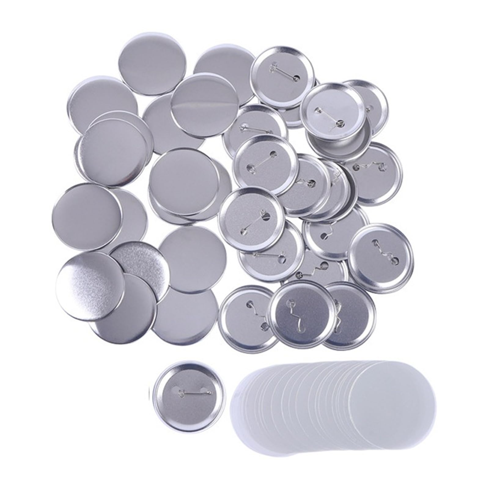 100 zestawów materiałów do produkcji blaszanych odznak, matowe materiały do produkcji odznak, akcesoria do samodzielnego wykonania pustych guzików Produkcja DIY(Frosted,25MM)