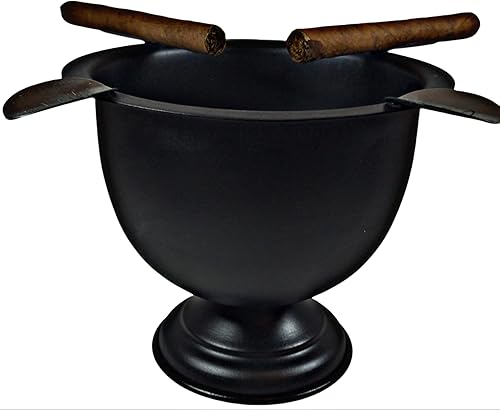 Miniatura 7 de Cenicero de cigarro hecho en hierro metal caja de cuenco profundo alto cenicero resistente al viento prensado con 4 estribos (negro)