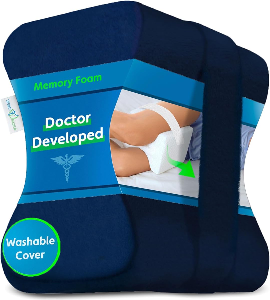 Ergonomic Knee Pillow for Side Sleepers - eHandbook Included - Memory Foam Knee Pillow for Sleeping on Side - Hip &amp; Leg Wedge Cushion