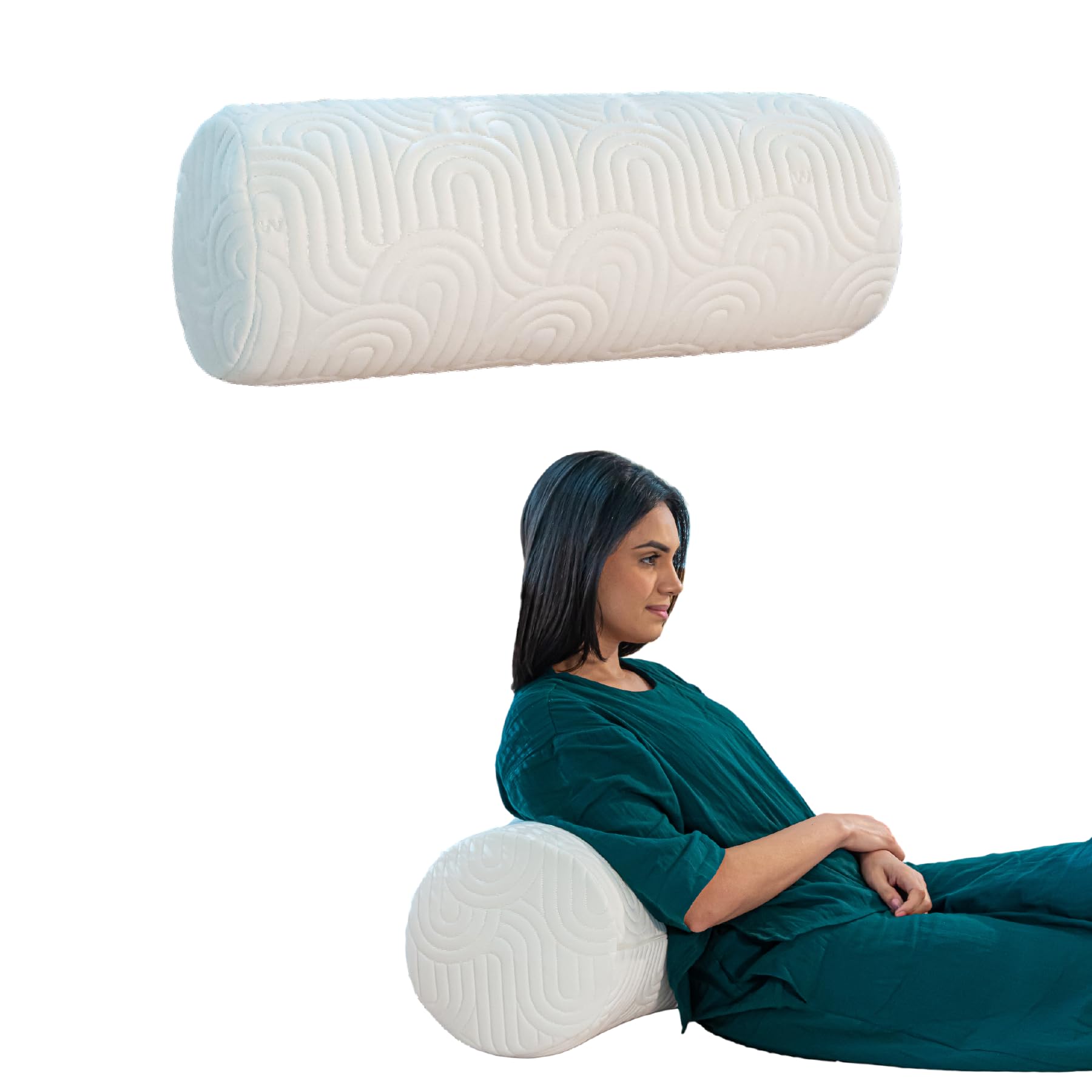 The White Willow Memory Foam Bolster Pillow-Side Pillow for Sleeping-Round Pillow for Diwan, Bed & Sofa-Decorative Round Cushion-Between Legs Pillow-Round Pillow for Back & Neck Support-Soft-King