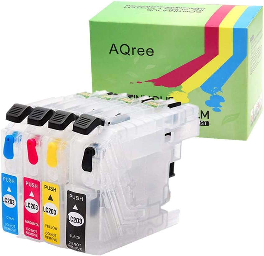 Empty Refillable Ink Cartridge For Brother LC201 LC203 To Use With MFC-J460DW J480DW J485DW J680DW J880DW J885DW Printer With Arc Chip (1x Black, 1x Cyan, 1x Magenta, 1x Yellow) 4 Pack