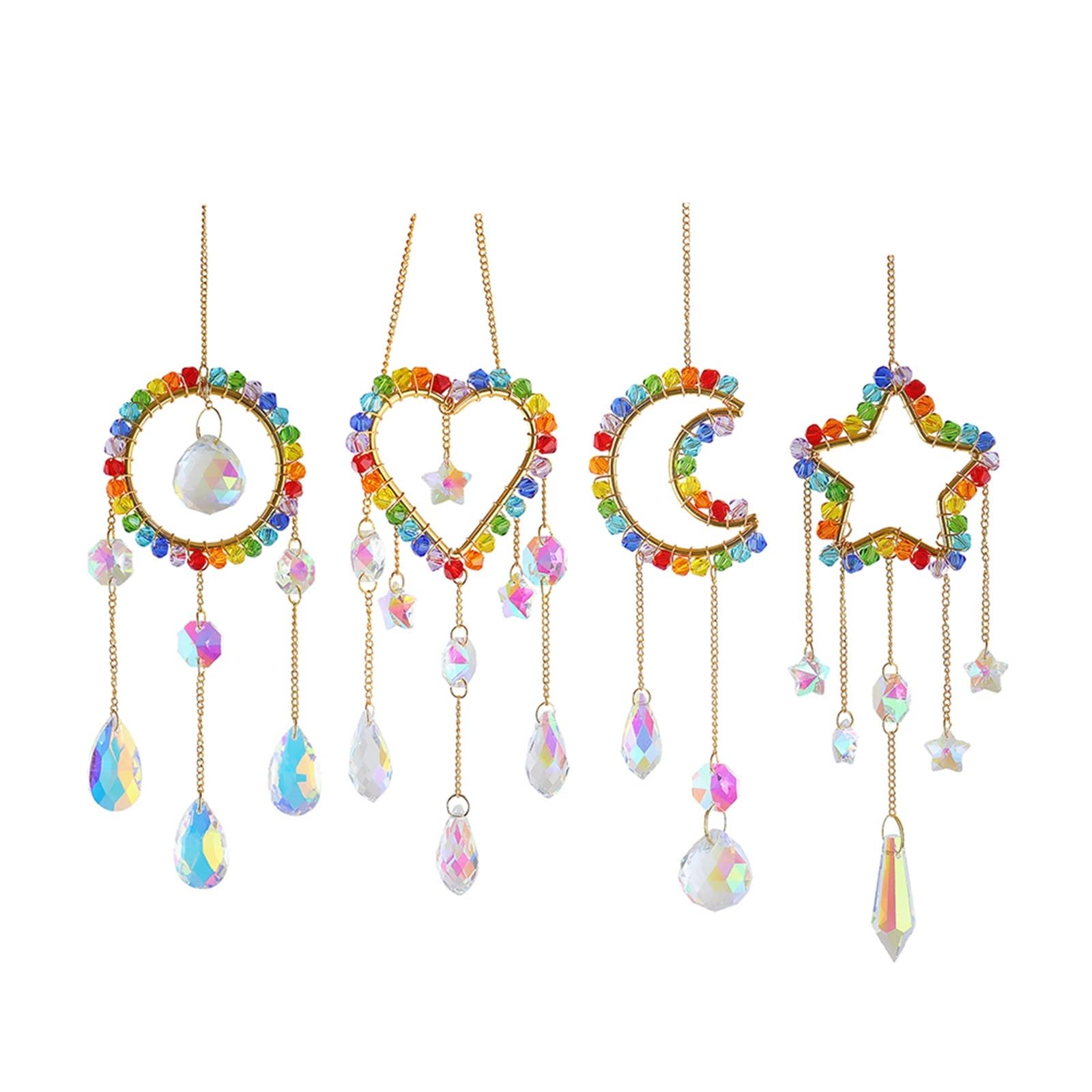 Ppqiru Mix Colors 4Pcs Crystal Wind Chime Moon Sun Catcher Diamond Prisms Pendant Dream Rainbow Chaser Outdoor Home Garden Decor Windchime For Decoration