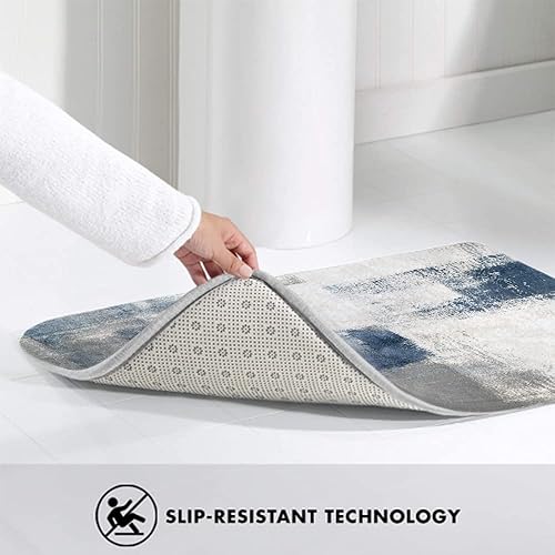 Miniatura 5 de LOKMU Alfombra de baño decorativa de baño de 30 x 20 pulgadas, pintura de arte abstracto azul y gris, alfombra de baño acogedora con respaldo