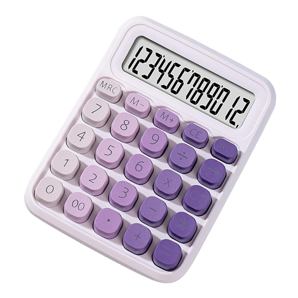 Tissting 12-Digit Calculator With Large LCD Display And Round Buttons - Gradient Color Dual Power Desktop Calculator For Office School Home Students And Accountants 14x10.5cm/5.5x4 (Purple)
