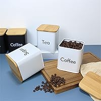 Vista 3 de SOTECH Tarro de té de azúcar de café con tapa de bambú Juego de contenedores de almacenamiento de cocina cuadrado de metal blanco