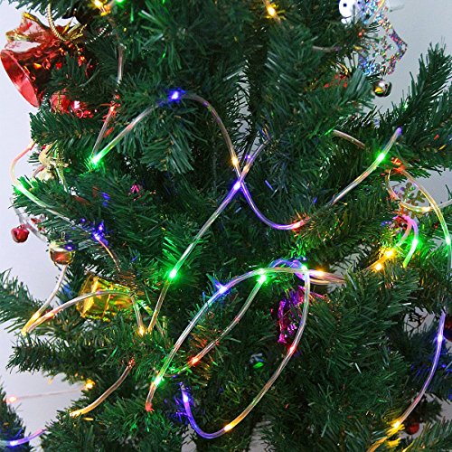 Solar Rope String Lights Waterproof 33ft 100 LED Copper Wire Outdoor Fairy String Light Solar Powered Christmas Decoration light Ambiance Lighting for Halloween Patio Garden Party Wedding(Multi-Color)