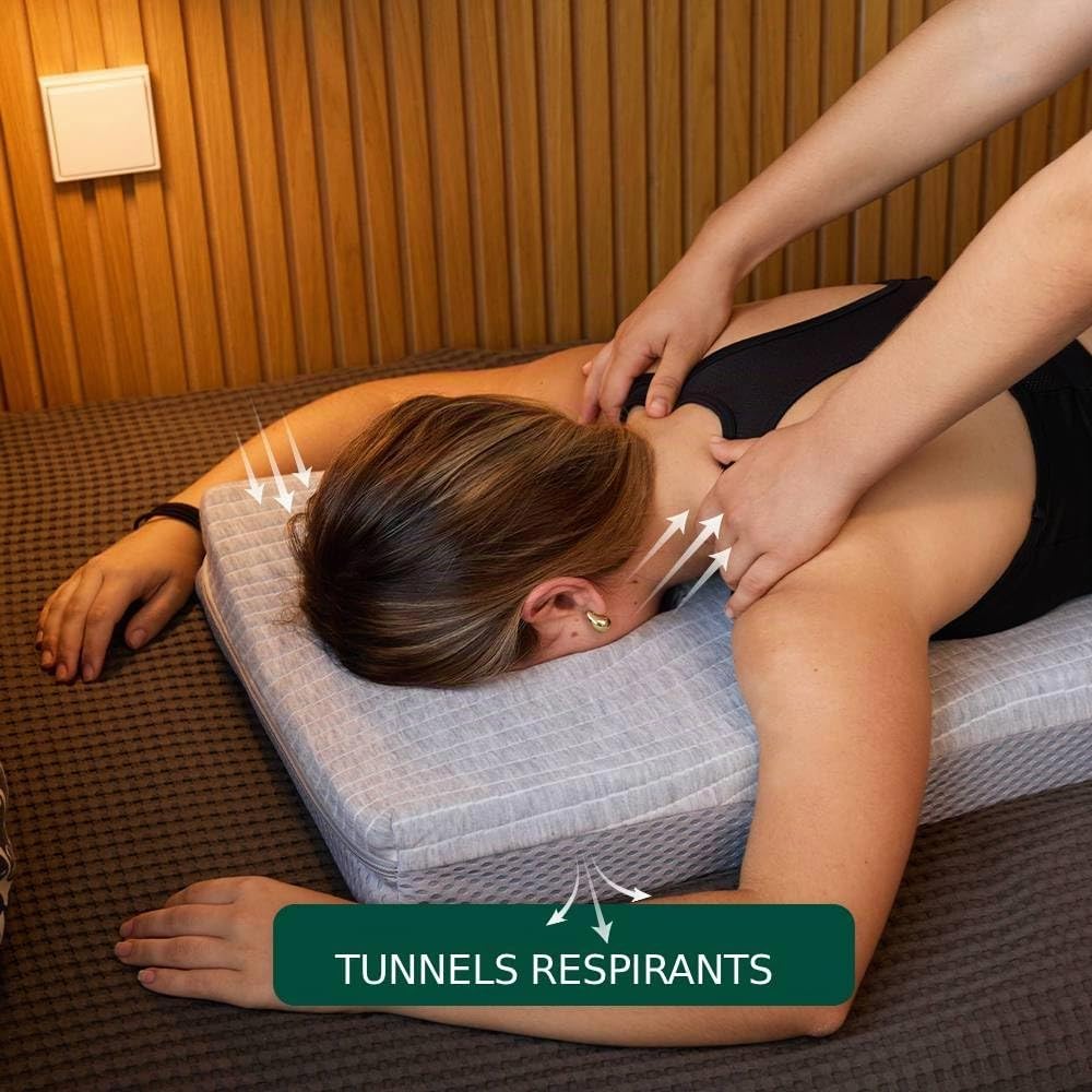 Matelas de Massage Cervical Dorsal et Lombaire avec Ouverture Faciale Ergonomique – Respirez à plat Ventre – Mousse Ferme, Housse Lavable – Massages à Domicile sur Lit, Canapé ou Sol (90 x 40 x 8 cm)