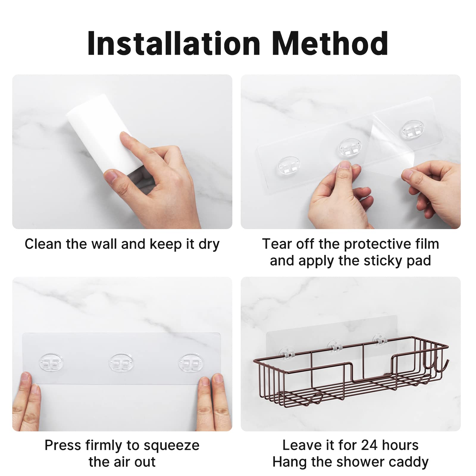 AmazerBath Adhesive Bathroom Shower Shelf Shower Wall Caddy with Hooks Stainless Steel Shower Storage Organizer Wall Mounted for Bathroom, Kitchen, Toilet - 2 Pack, Bronze