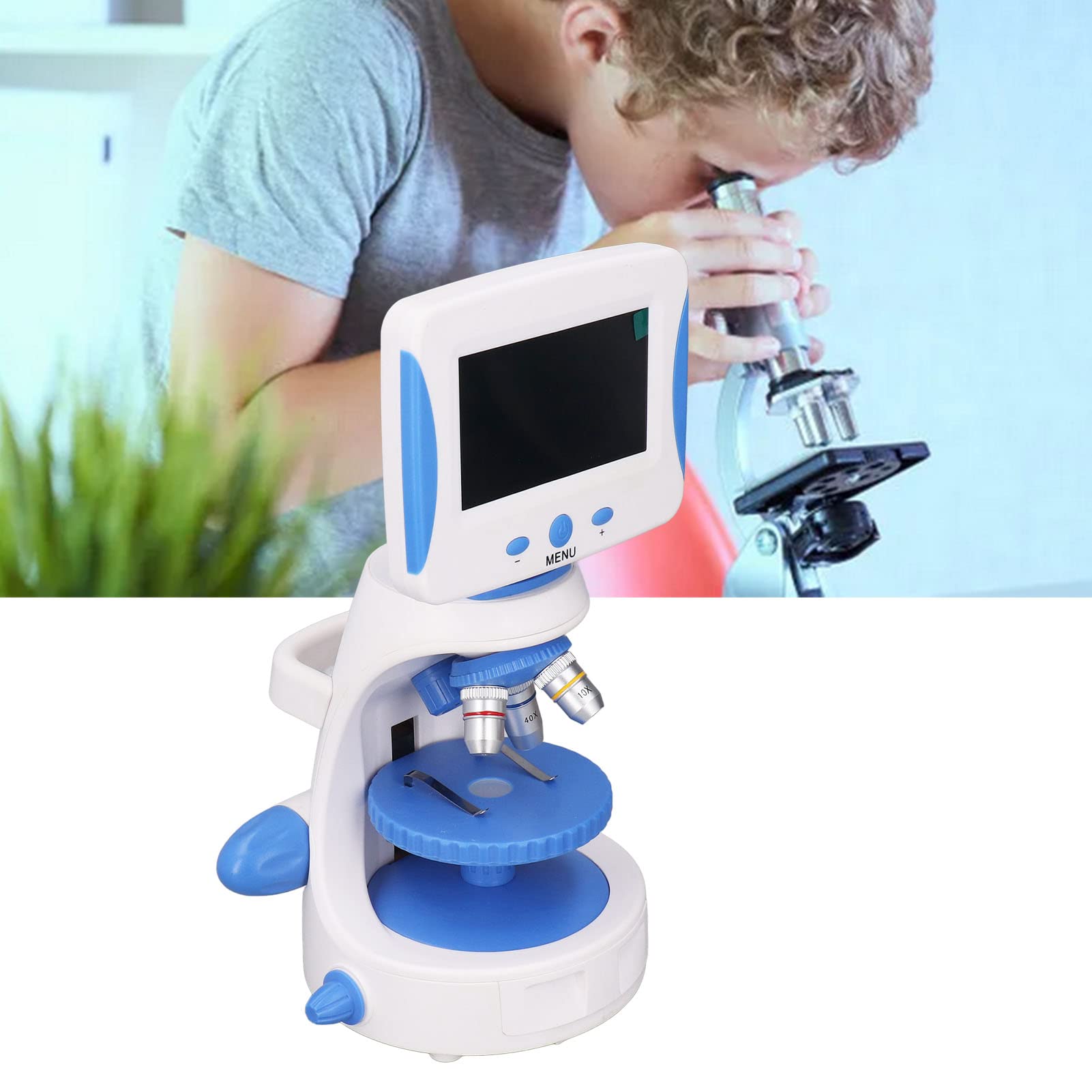 ViaGasaFamido Microscopio Biológico ABS Microscopio Compuesto óptico 40X a 640X LED Ajustable con Pantalla para Niños Estudiantes Escuela Ciencia Exploración Experimentos de Bricolaje
