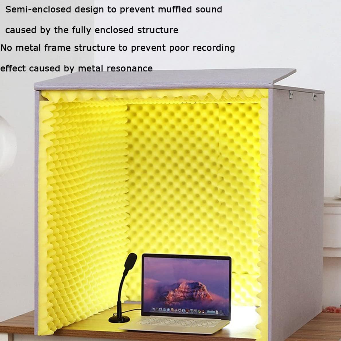 Cabina vocal portátil insonorizada para grabación de música en casa, podcasting, diseño totalmente cerrado para apertura de puerta, cubierta insonorizada de escritorio para tratamientos acústicos