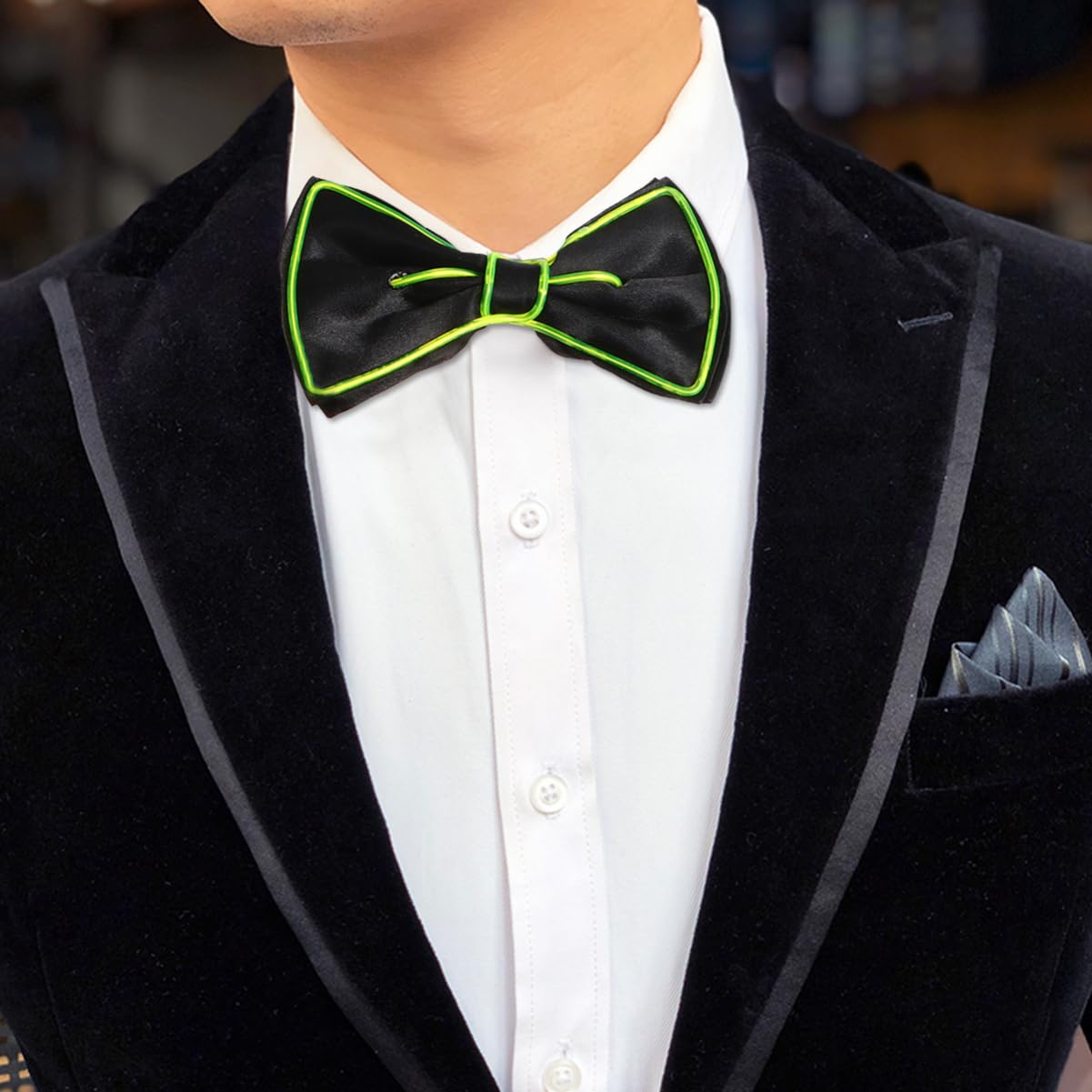 BESPORTBLE Fluorescent Green LED Glowing Bow Tie for Parties Flashing Luminous Tie for Dress Up Fancy Dress Accessory for Memorable Moments Battery Not Included