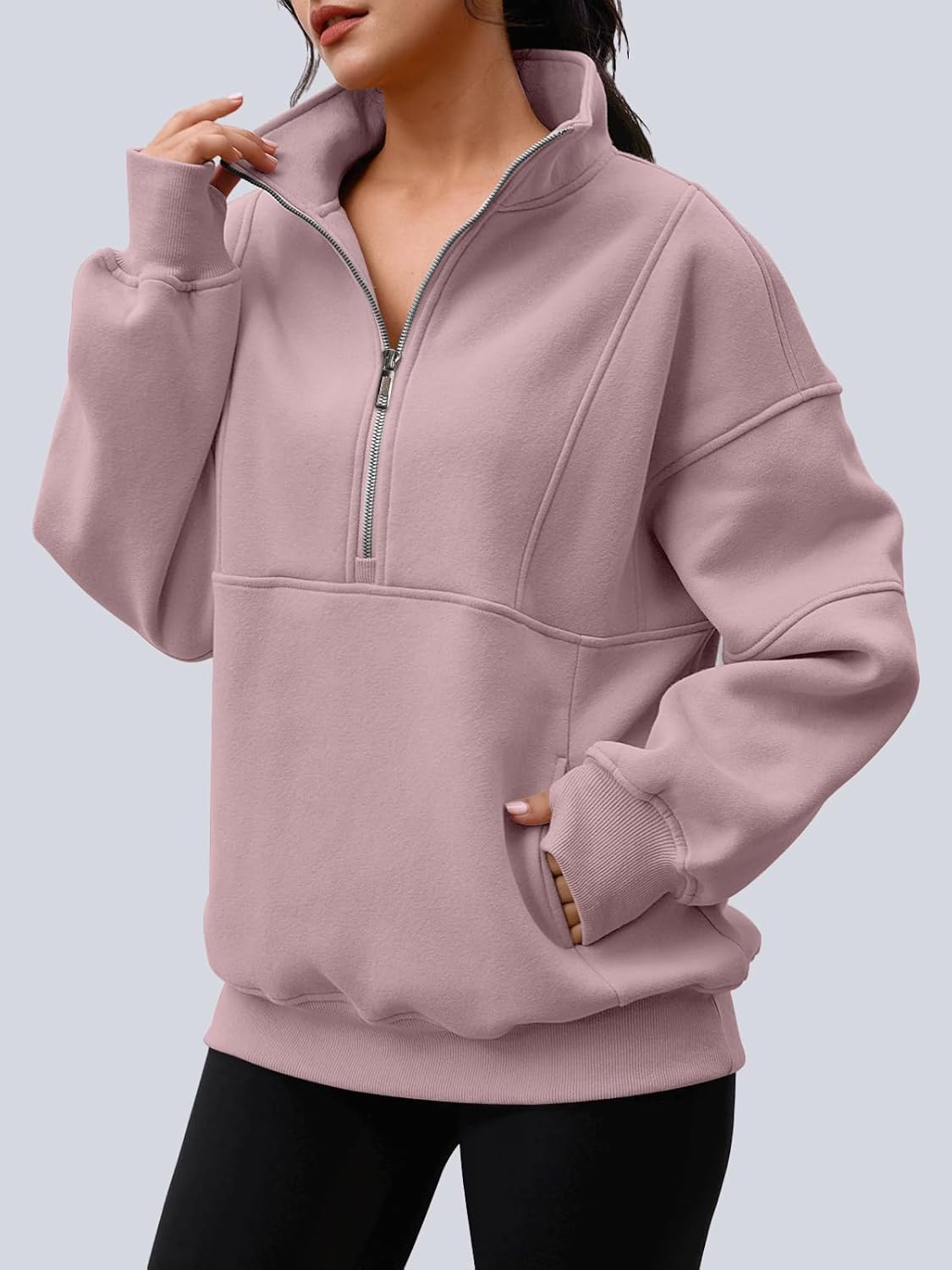 AUTOMET Womens Quarter Zip Oversized Sweatshirts Teen Fleece Pullover Hoodies 2026 Mock Neck Sweater Fall Workout Jacket - Image 2