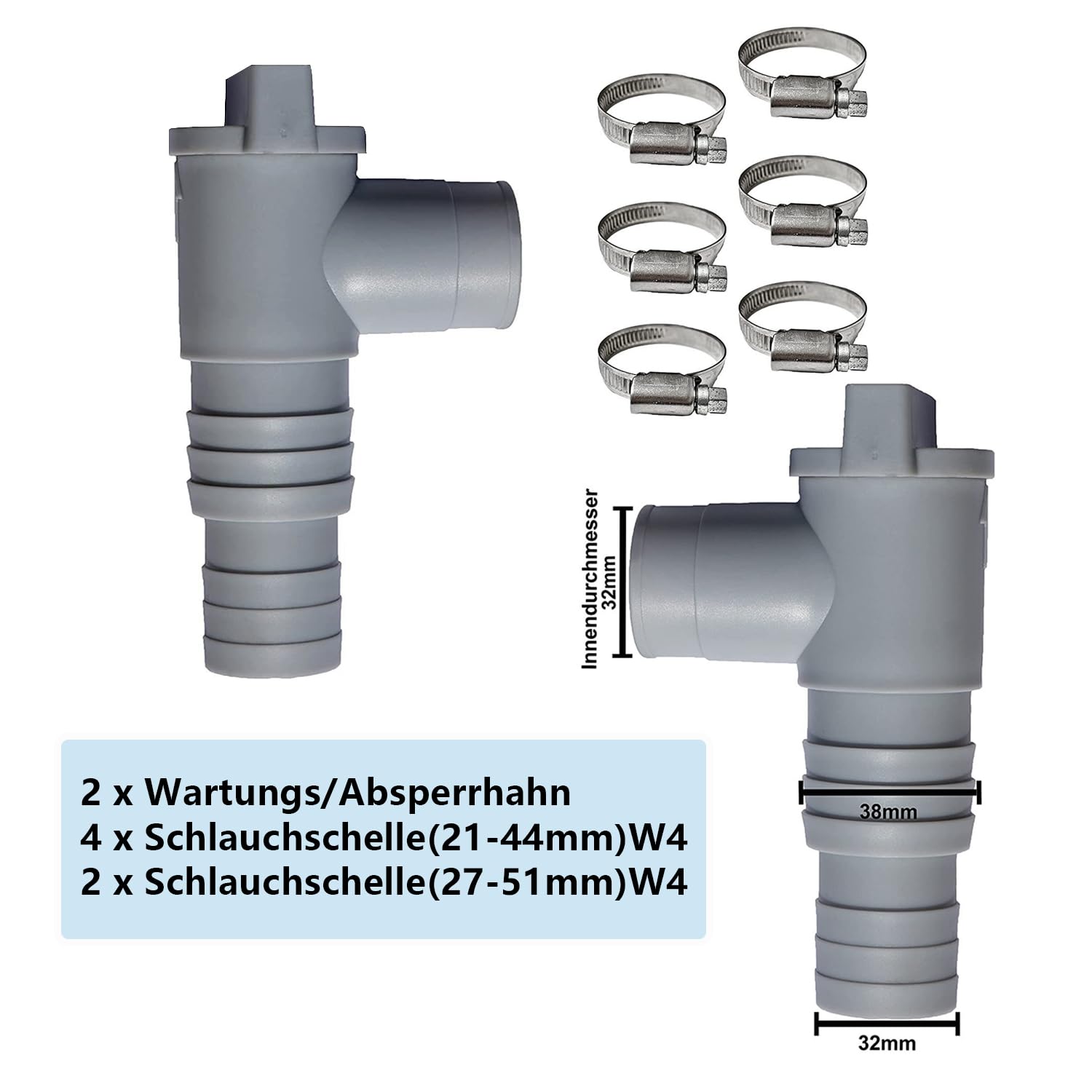 2PCS Vanne d'entretien/d'arrêt pour Piscine, Accessoires de Piscine | Robinets d'arrêt pour Piscine, avec Raccord de Tuyau de 32/38mm, Vanne Piscine Double Split Tuyau Valve Plunger
