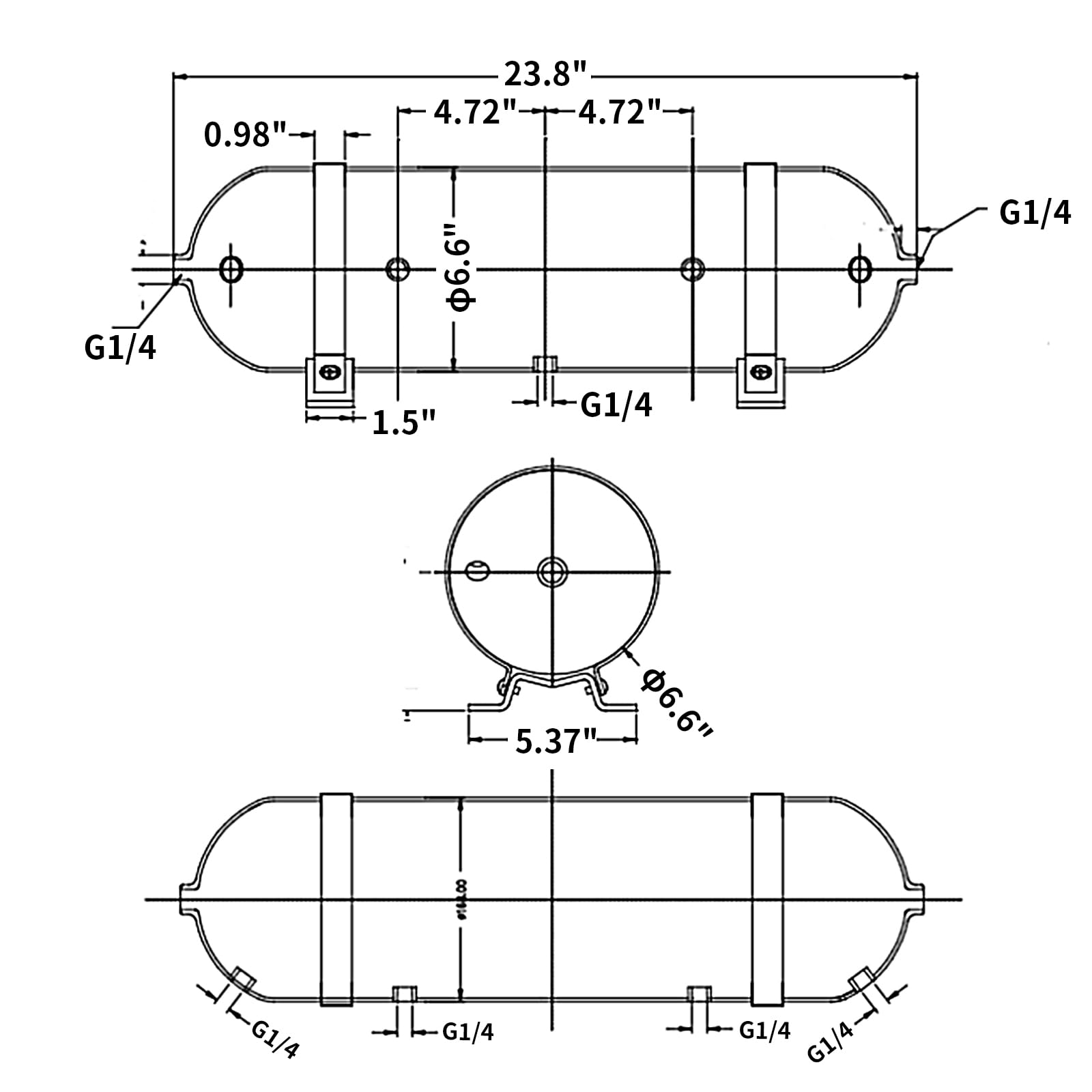 Depósito de aire de aluminio de 3 galones con puertos NPT de 1/4 pulgadas para suspensión de aire