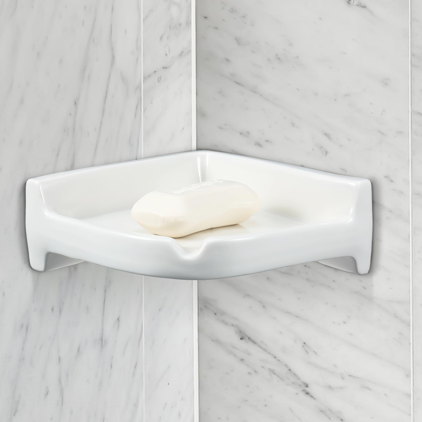 Honeydak 2 jaboneras de esquina de cerámica para ducha, azulejos de pared, soporte de jabón de cerámica blanca de 7 x 7 x 2.5 pulgadas, soporte de pared para el hogar, bañera, baño, fregadero, ducha
