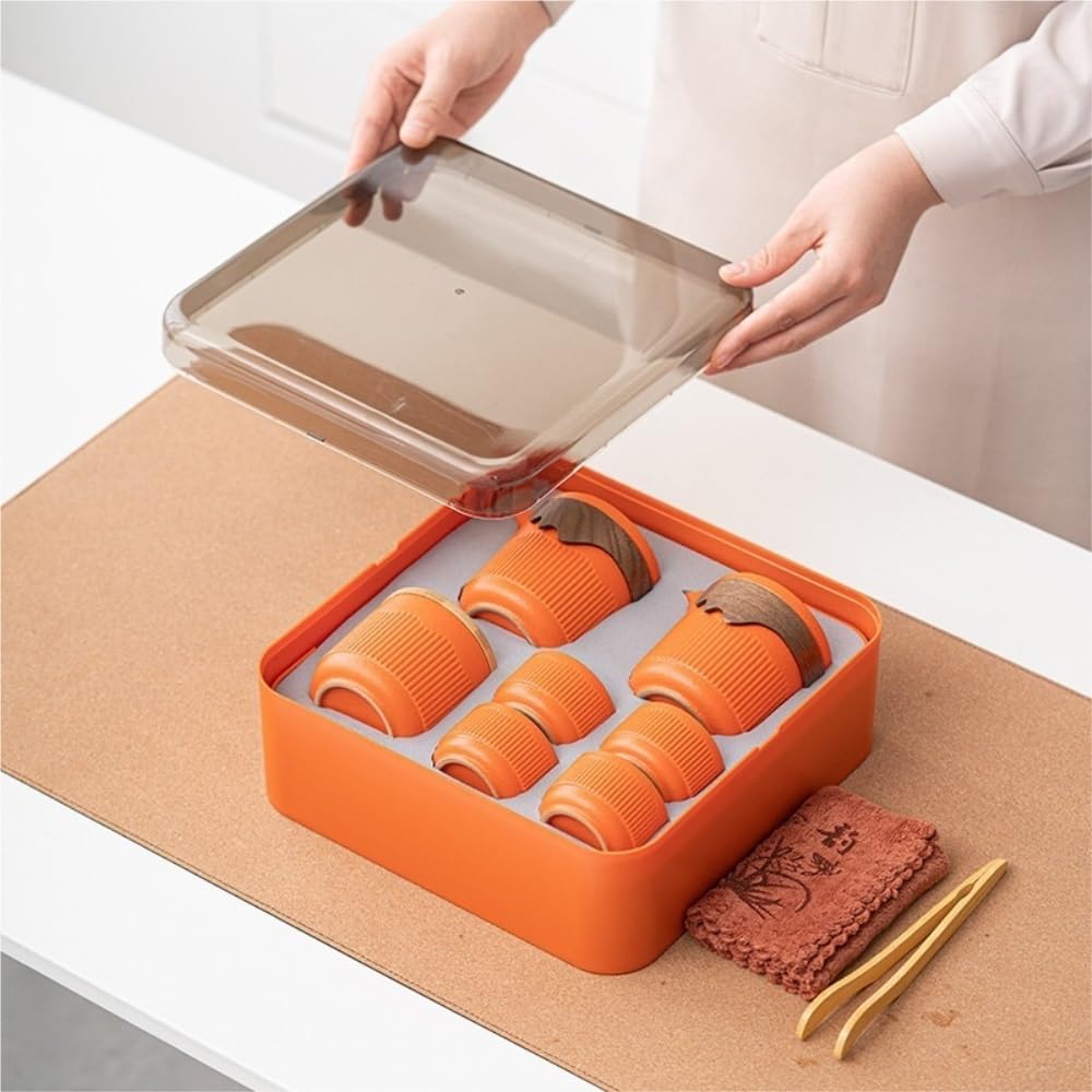 Pojemniki do Przechowywania spiżarni Ceramic Tea Storage Jar Travel Portable Tea Set Outdoor Carry-On Bag Office Tea Cup Tea Cup Camping Travel Set Pojemniki Ceramiczne na Herbatę, Kawę, Mąkę, Cukie(A