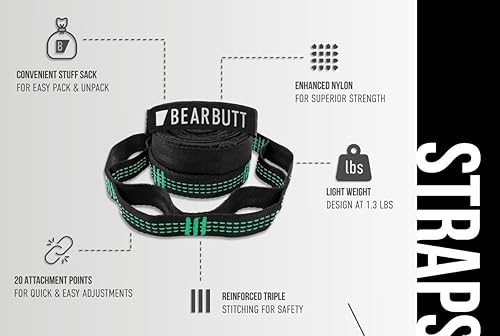 Miniatura 2 de Bear Butt Kodiak - Correas para hamaca para árboles, correas de árbol de hamaca de 20 pies de largo, 40 bucles combinados, capacidad para 1000