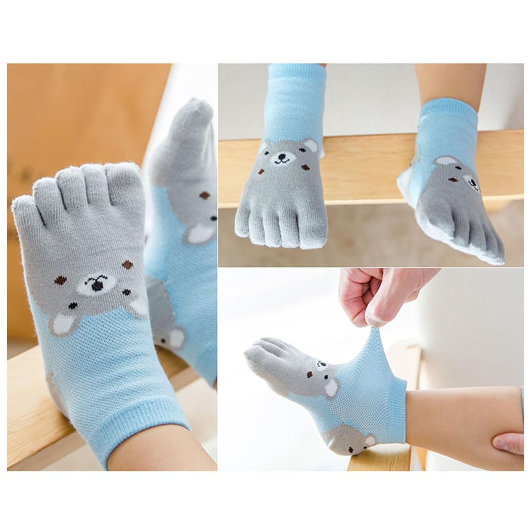 5 Paare Kinder Zehensocken Baby Mädchen Jungen Fünf Finger Baumwollsocken Atmungsaktiv Warme Crew Söckchen für 3-12 Jahre