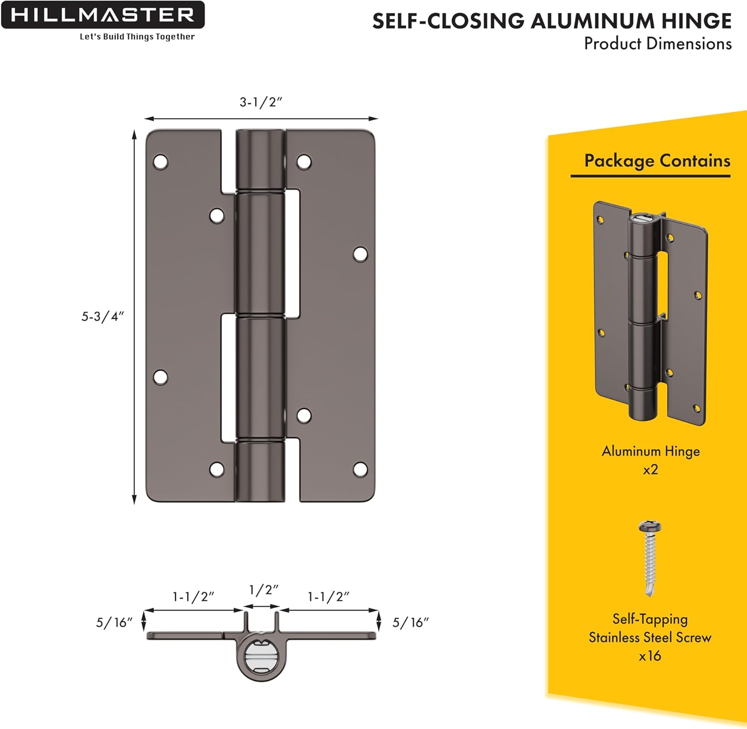 Self Closing Aluminum Gate Hinge for Metal Gates,5-3/4"Fence Door Hinges with Adjustable Tension for Vinyl&PVC Fence,Non-Legged Design Fence Hinges for Indoor Outdoor,Gate Hardware,2Pack,Satin Bronze
