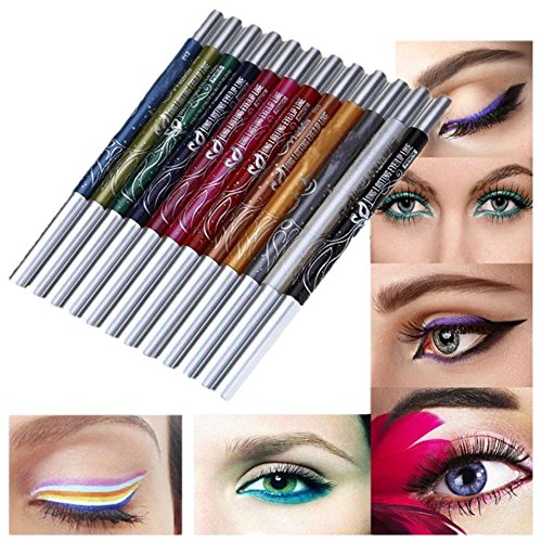 12pcs Lip Liner Pencil; Mosunx Eyebrow Glitter Shadow Lip EyeLiner Pencil Cosmetic Makeup Set Kit (Multicolor)
