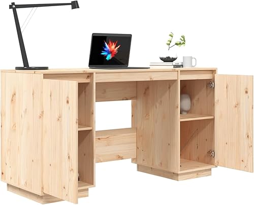Tidyard Escritorio para computadora con 2 armarios de puerta escritorio de madera de pino mesa de juegos de madera muebles de oficina en casa 551 x