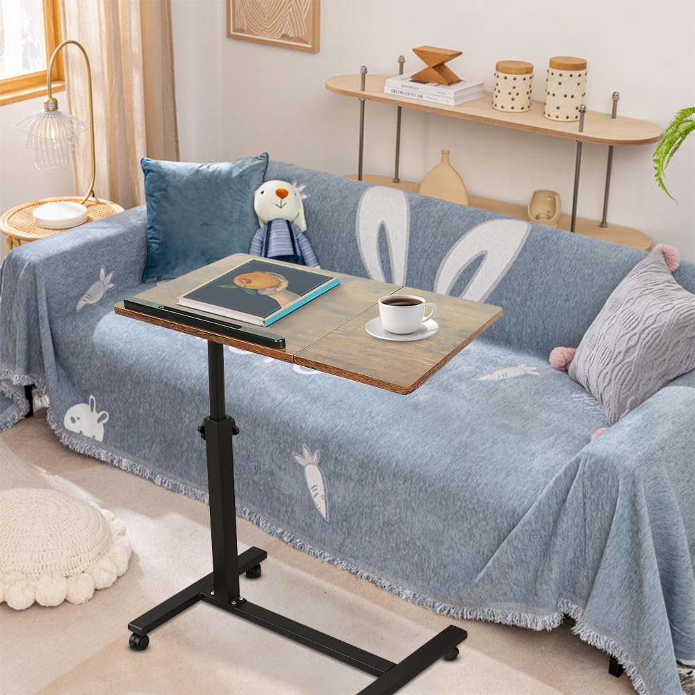 Table de Lit à Roulettes Réglable pour Ordinateur Portable avec Freins Arrière