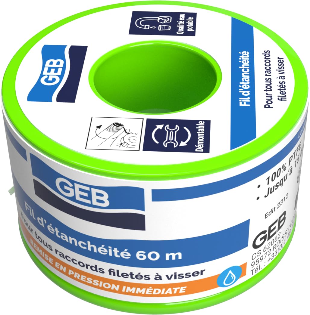 GEB 100% drut uszczelniający PTFE do wszystkich połączeń śrubowych - szpula 60m