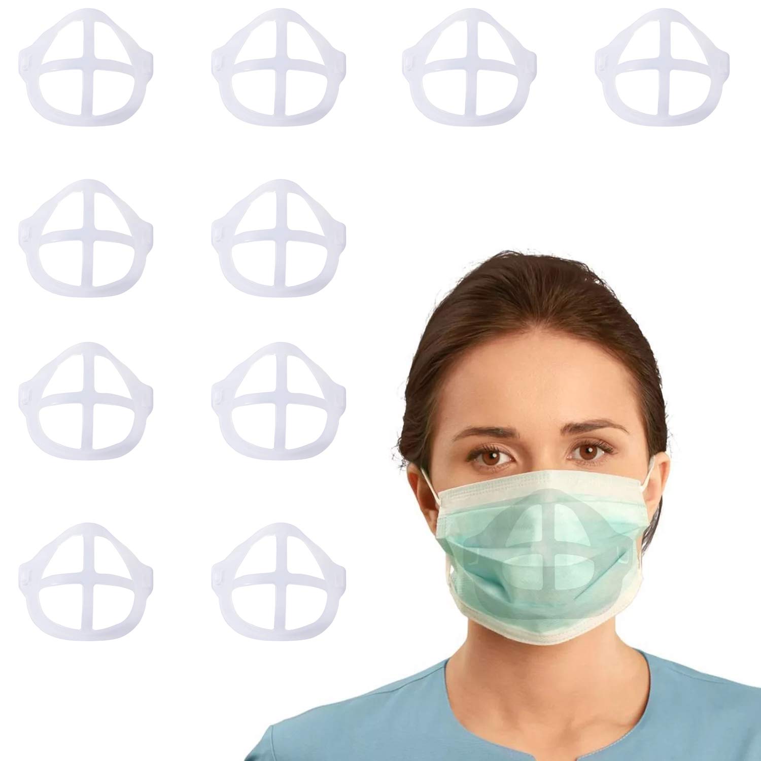 3D Face Inner Bracket for Comfortable Breathing,Silicone Internal Support Frame|Under Frame Lipstick Protector Keep Fabric off Mouth to Create More Breathing Space (10pcs)