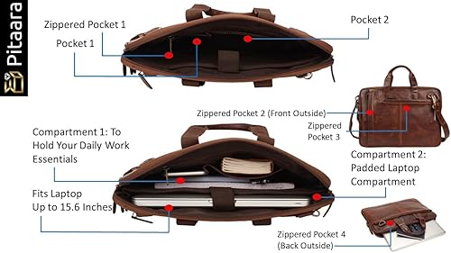 Miniatura 6 de Bolso bandolera de cuero genuino para hombres y mujeres, se adapta al tamaño del ordenador portátil de 16"