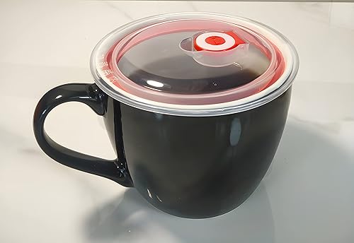 Miniatura 4 de Tazón de porcelana naranja de 30 onzas con tapa y asa para sopa, ensalada, cereales y fideos instantáneos, taza de sopa con mango de preservación