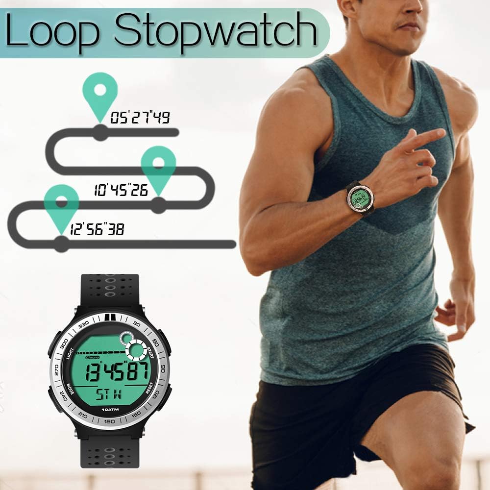 Pedometro orologio da polso uomo subacqueo orologio da immersione 10 ATM impermeabile con funzione cronometro di torre e sveglia, formato 12/24 ore selezionabile Pedometro orologio da polso uomo subacqueo orologio da immersione 10 ATM impermeabile con funzione cronometro di torre e sveglia, formato 12/24 ore selezionabile