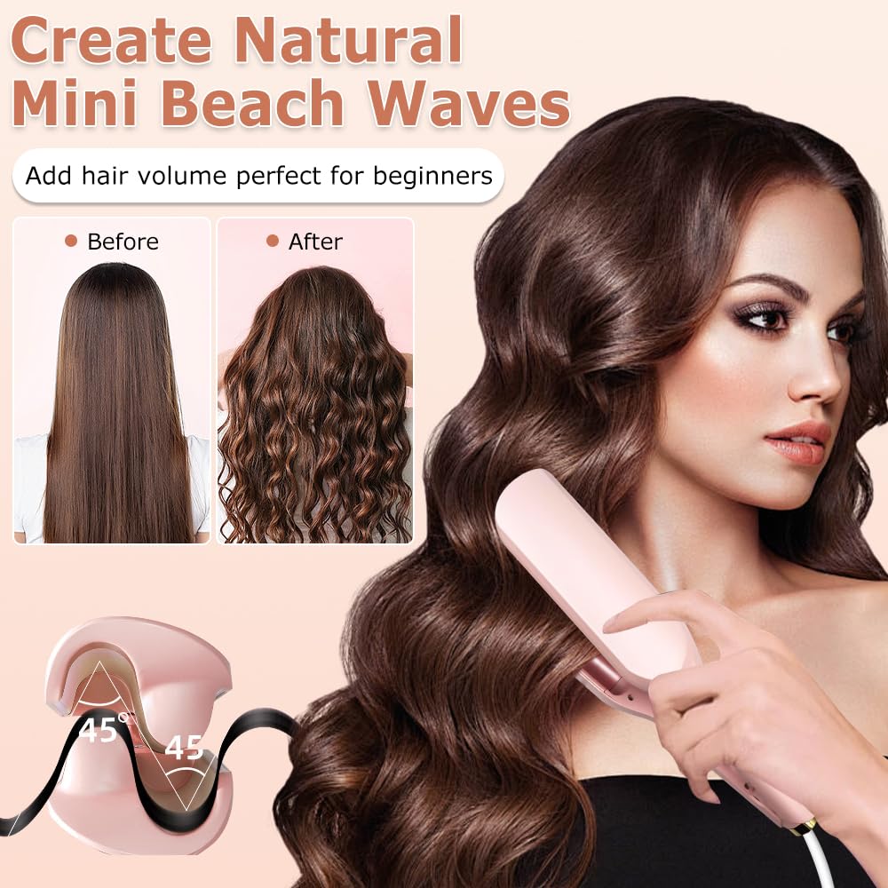Fer a Onduler Cheveux, 32mm Boucleur a Cheveux, Fer à Onduler, Fer a Gaufrer les Cheveux, Fer a Friser Boucler avec 5 Températures Réglables, Boucleur Wavy pour Tous les Types de Cheveux (Rose)