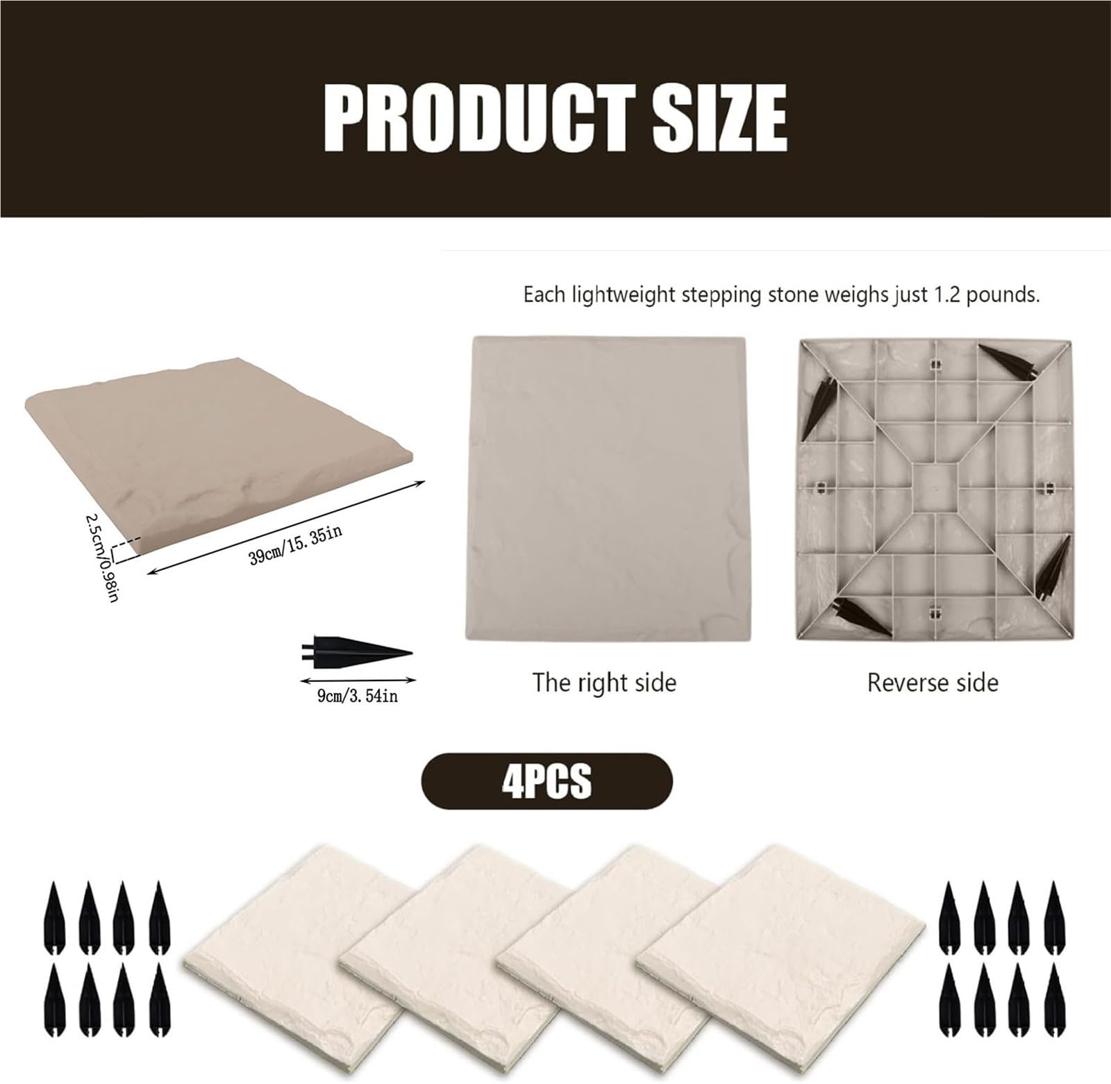 Dalles de pas japonais résistantes aux intempéries for allées, pavés en résine durable de 40 cm avec piquets, à enfoncer dans le sol for allées, pelouses et jardins.